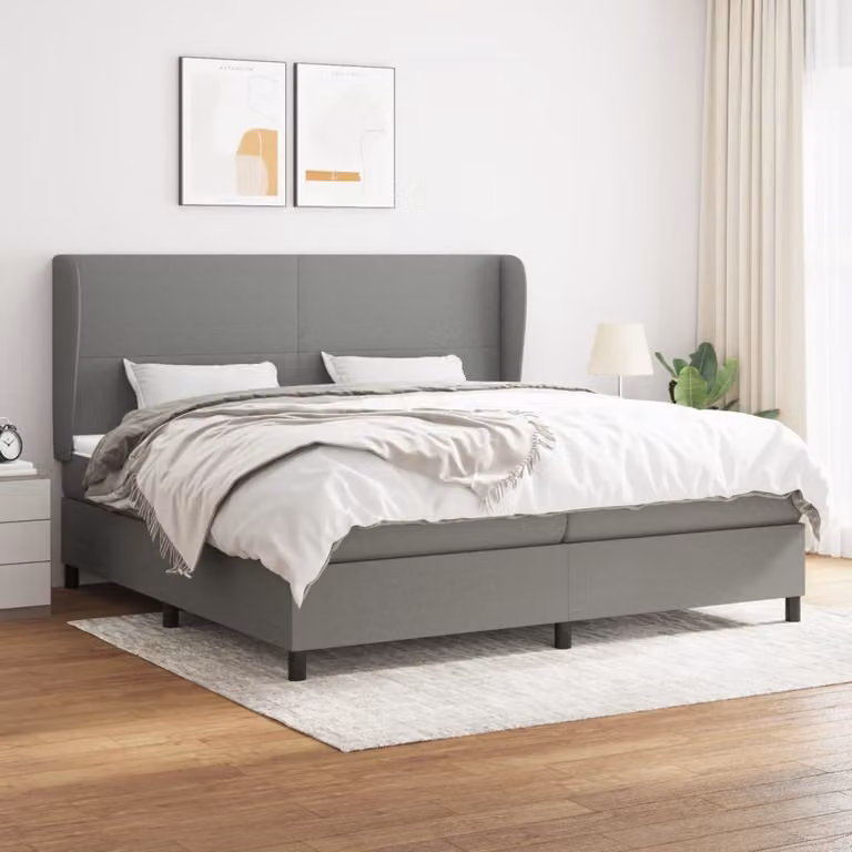 The Living Store Letto a molle con materasso grigio scuro 200x200 cm in tessuto