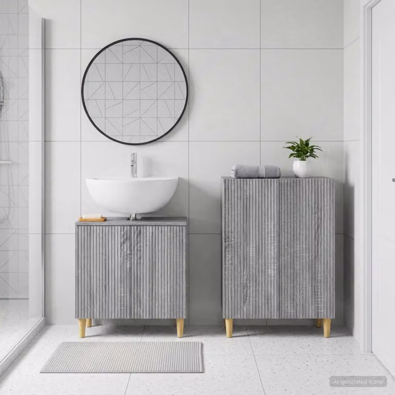 Set di mobili da bagno vidaXL ARNHEM composto da 2 pezzi, mobile lavabo e mobileto laterale, colore grigio Sonoma, design moderno