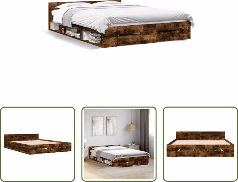The Living Store Struttura letto con cassetti in rovere fumé 120x190cm Materiale in legno