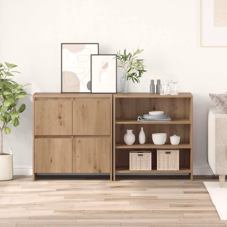 Set di 2 credenze moderne vidaXL in legno color rovere marrone L: 70 cm, P: 41 cm, H: 75 cm