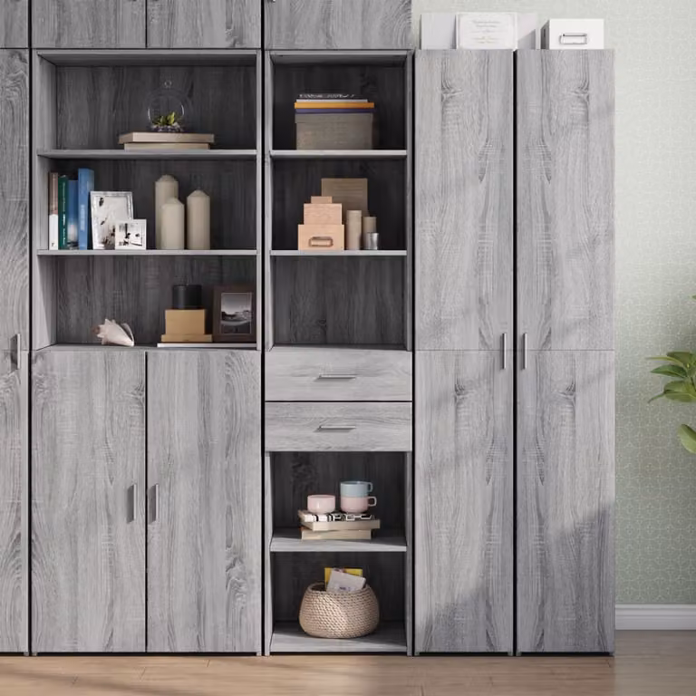 Credenza moderna vidaXL in legno multistrato e MDF, Grigio, L: 45 cm, P: 42,5 cm, H: 185 cm
