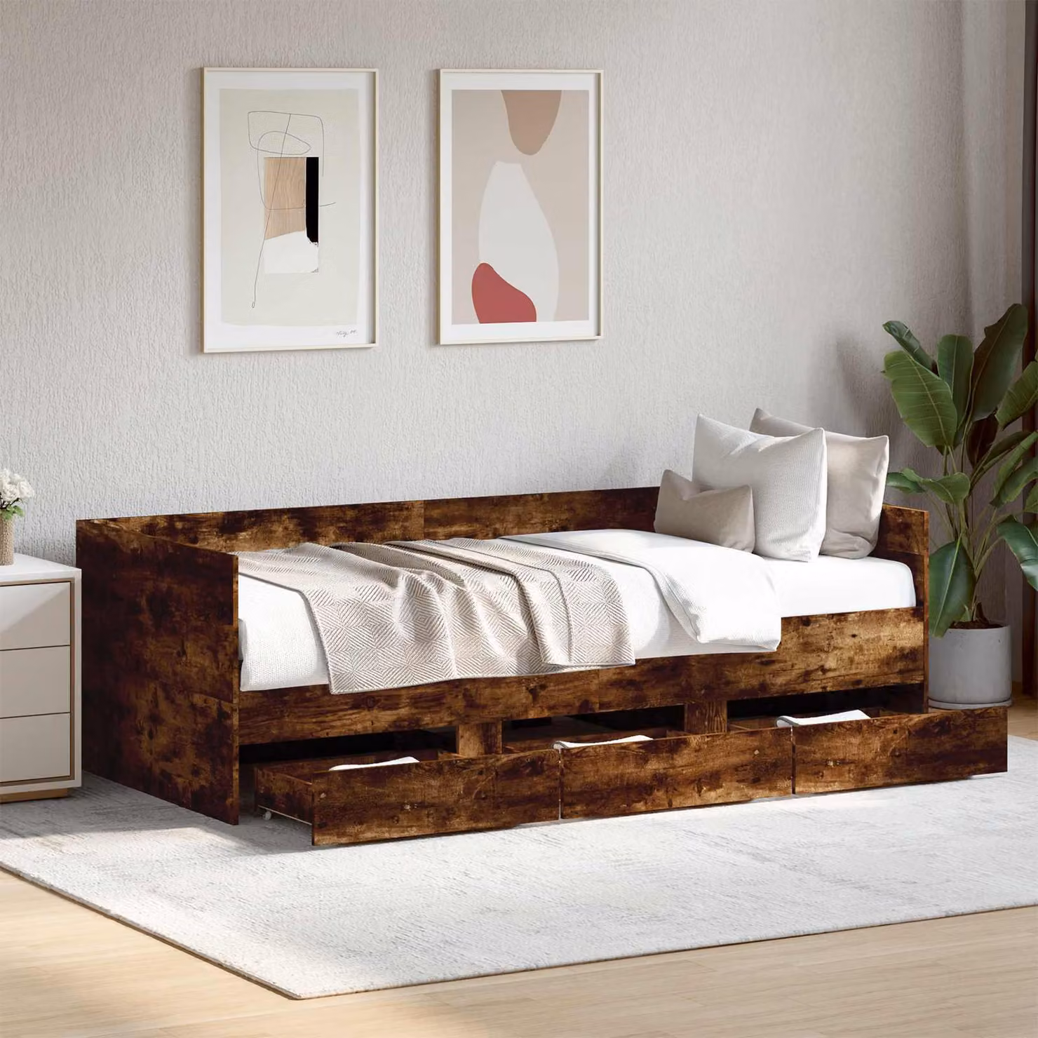 Maison Exclusive - Letto a giorno con cassetti, struttura in legno di faggio affumicato