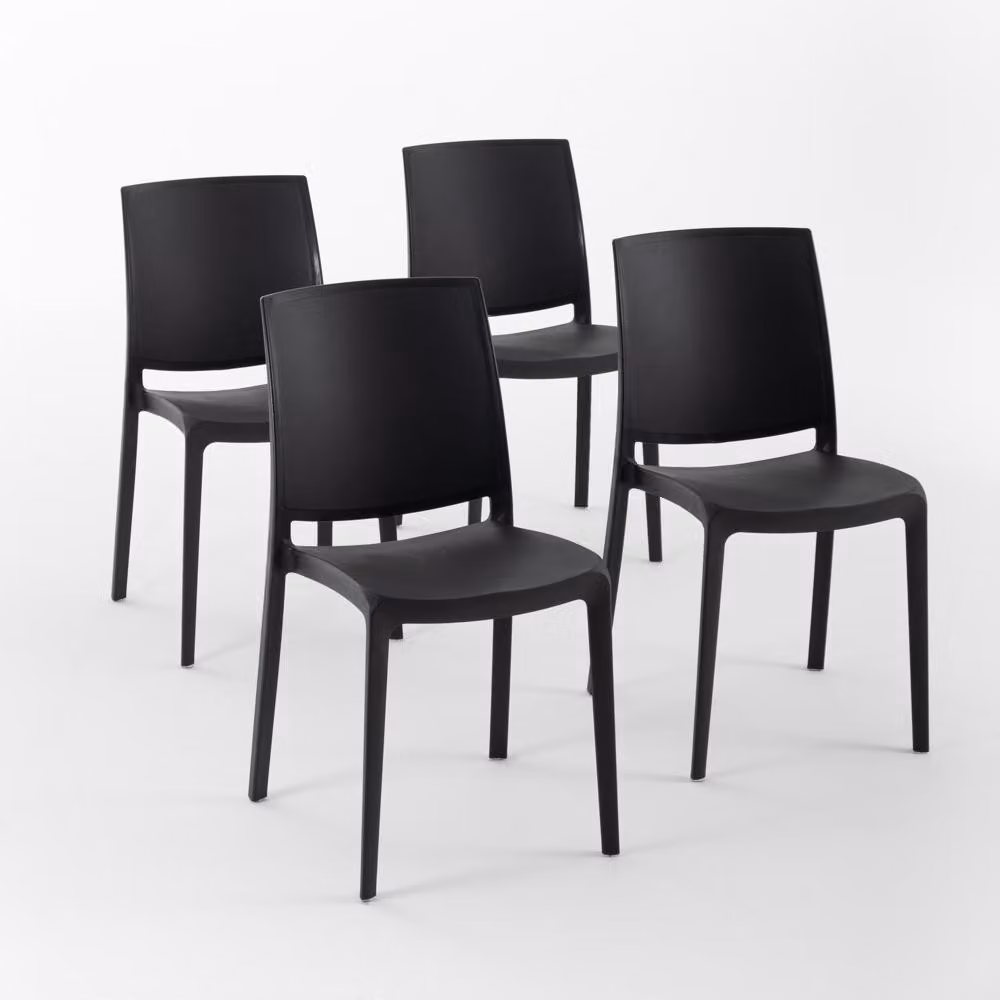 set di 4 sedie impilabili in polipropilene con fibra di vetro per uso esterno e giardino, bar e ristorante, cucina dal design moderno - CARMEN - Nero