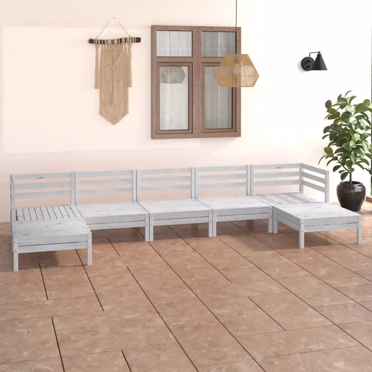 The Living Store Set da salotto da giardino 7 pezzi in legno di pino massiccio bianco