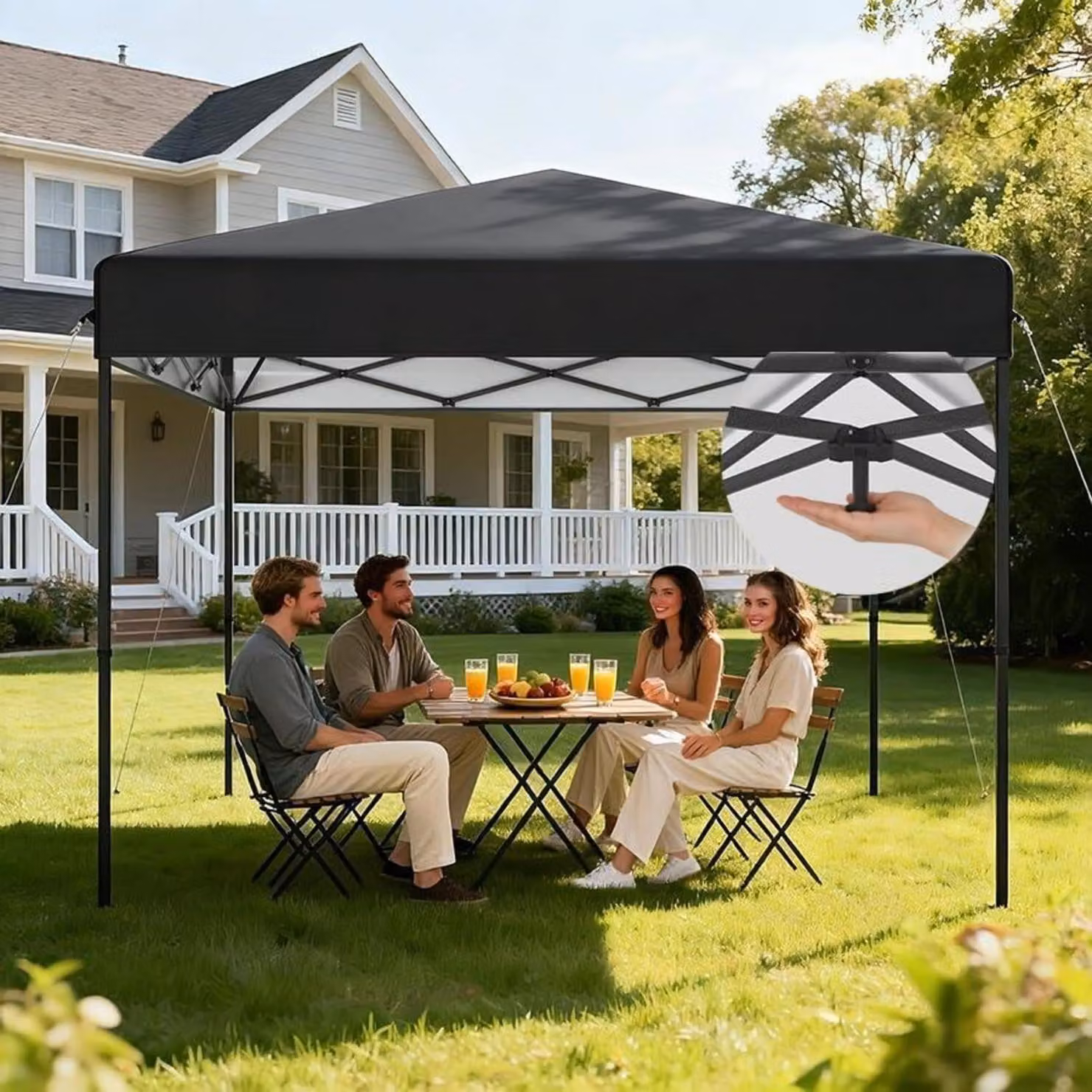 Padiglione pop-up 3x3 metri, impermeabile, con protezione UV, struttura in acciaio, colore antracite, altezza regolabile