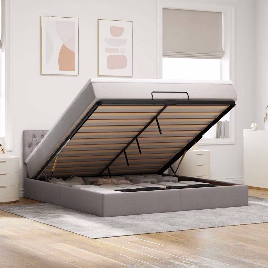 vidaXL Letto con Pouf e Materasso in Tessuto con LED e Porte USB, L/P: 180 x 200 cm, Grigio/Beige