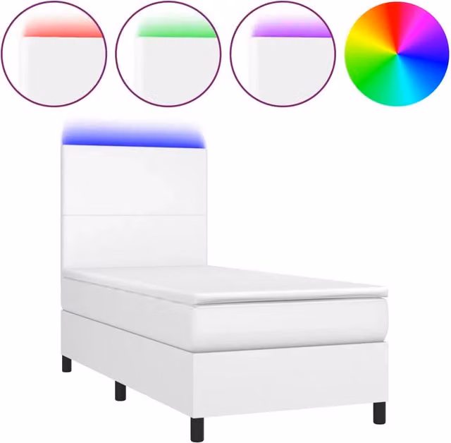 Letto singolo | Letto per adulti | Giroletto Molle con Materasso e LED Bianco 80x200 cm Similpelle