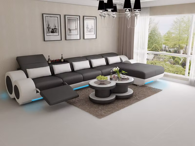 Ledersofa Couch Wohnlandschaft Ecksofa Eck Garnitur Design Modern Sofa G8035G
