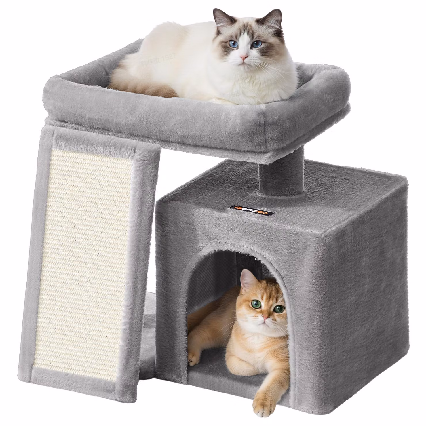 Feandrea Tiragraffi piccolo, tiragraffi con rampa e ampia piattaforma, tiragraffi con cuccia, altezza 44,6 cm, grigio tortora
