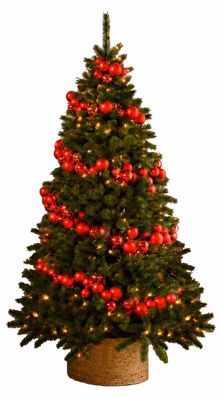 Albero di Natale artificiale 210 cm – KRÁLOVSKÁ ČERVENÁ, decorato con 240 ornamenti natalizi, incl. supporto