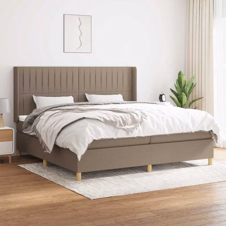 vidaXL Giroletto a Molle con Materasso in Tessuto Beige e Bianco, L/P: 200 x 200 cm