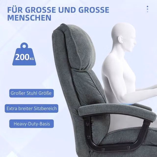 Sedia da ufficio girevole REDOM grigia con braccioli, portata fino a 200 kg, H 117-125 x L 79 x P 68,5 cm
