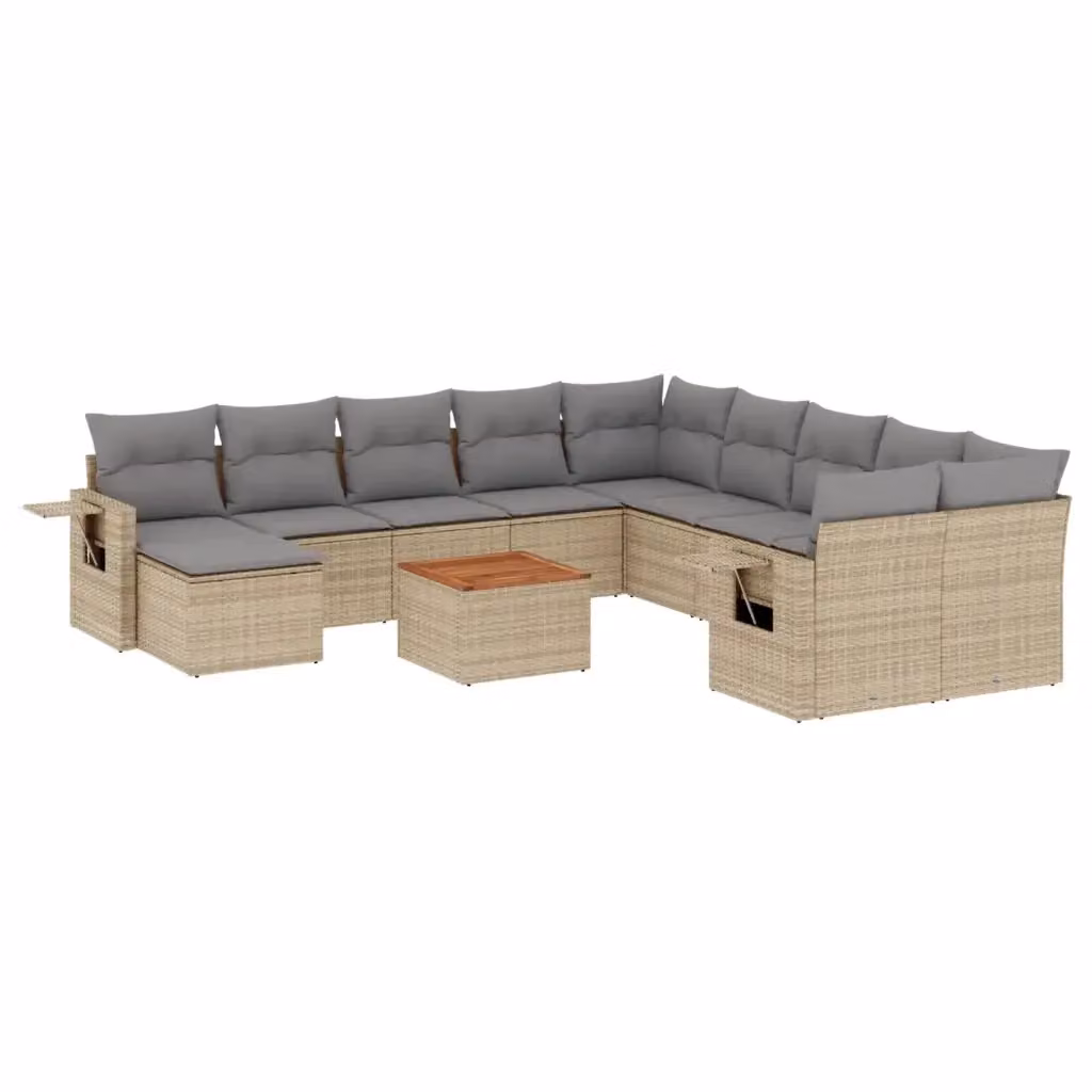 vidaXL Set Divano da Giardino 12 pz a forma di U in Polyrattan con Cuscini Beige e Grigio – 2