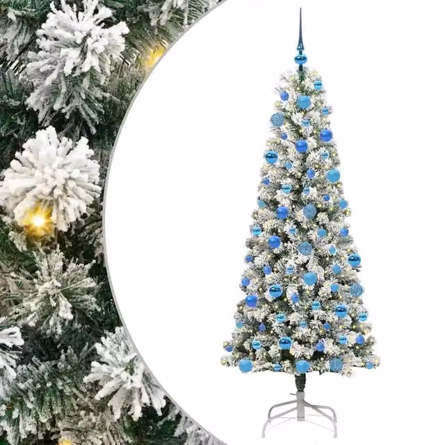 Albero di Natale artificiale con luci LED bianco caldo vidaXL, colore verde e bianco, Altezza: 180 cm
