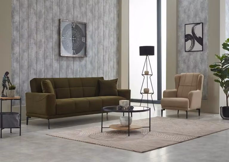 Sofagarnitur Dreisitzer Sessel Polstersofa Stoffsofa Grün 2tlg Couch