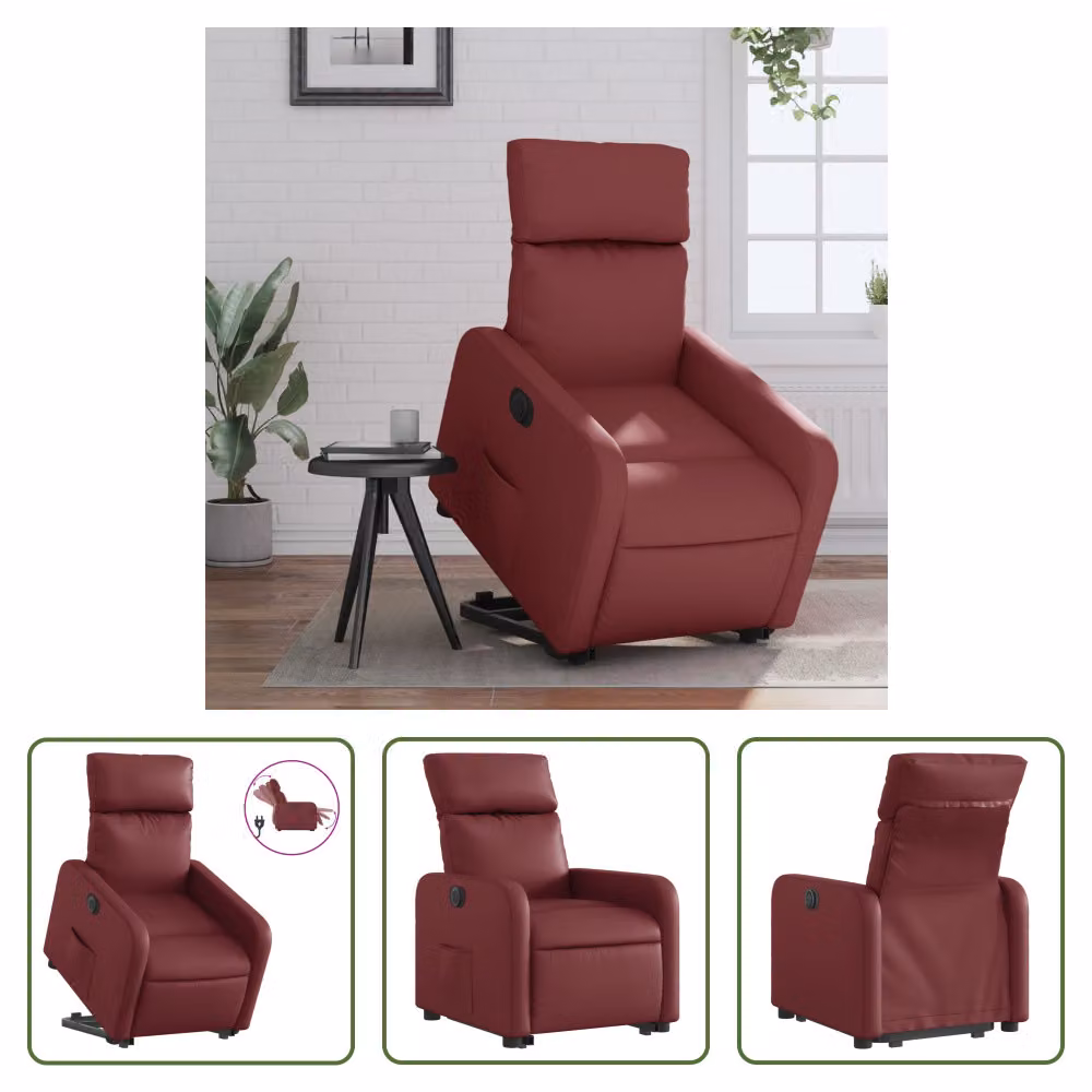 The Living Store Poltrona relax con supporto elettrico in ecopelle rosso vino