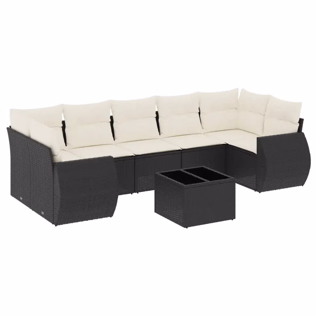 Set di Divani da Giardino vidaXL a Forma di L in Polyrattan Nero con Cuscini e Tavolino da Caffè – 2