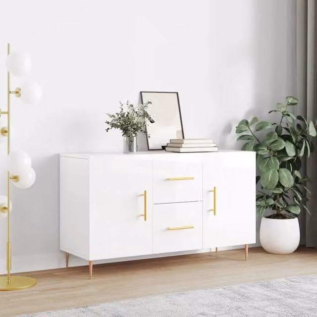 Credenza moderna vidaXL in legno e metallo bianco lucido L/P/H: 100 x 36 x 60 cm
