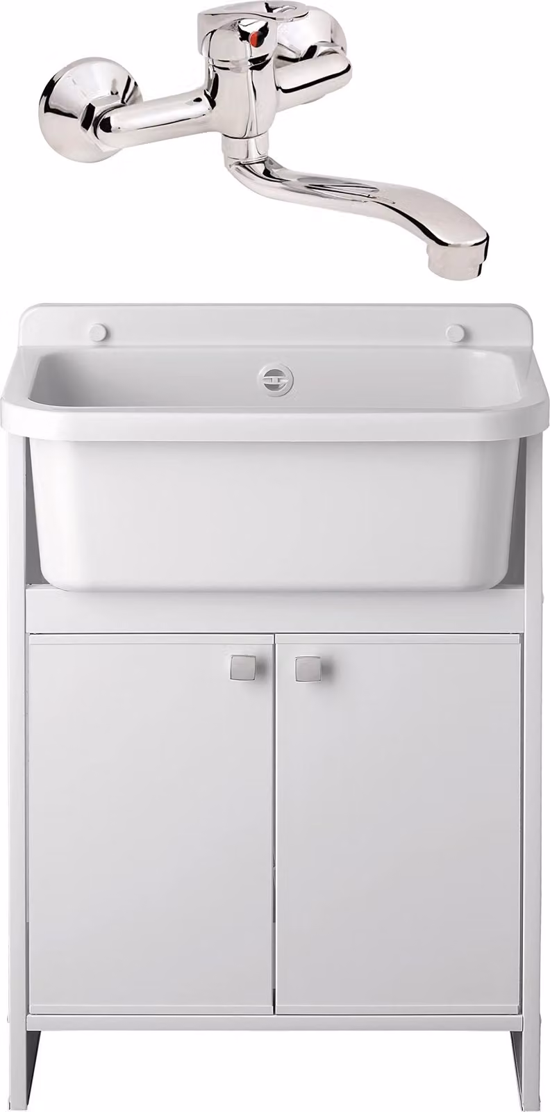 SIGO Lavabo con base e rubinetto – mobile sottolavabo con lavello – bianco