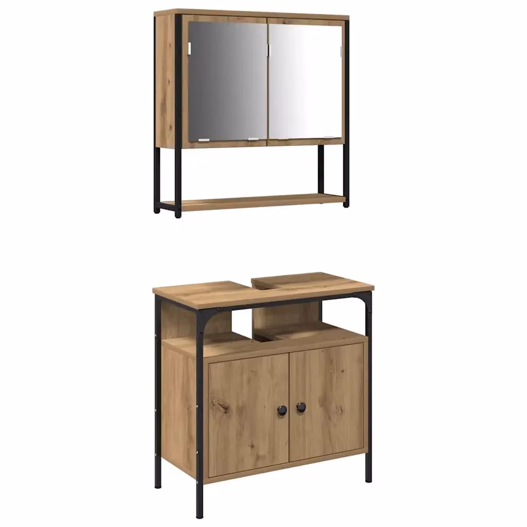Set di mobili da bagno moderno vidaXL composto da mobile lavabo e pensile a parete in legno marrone e nero con finitura opaca – 2