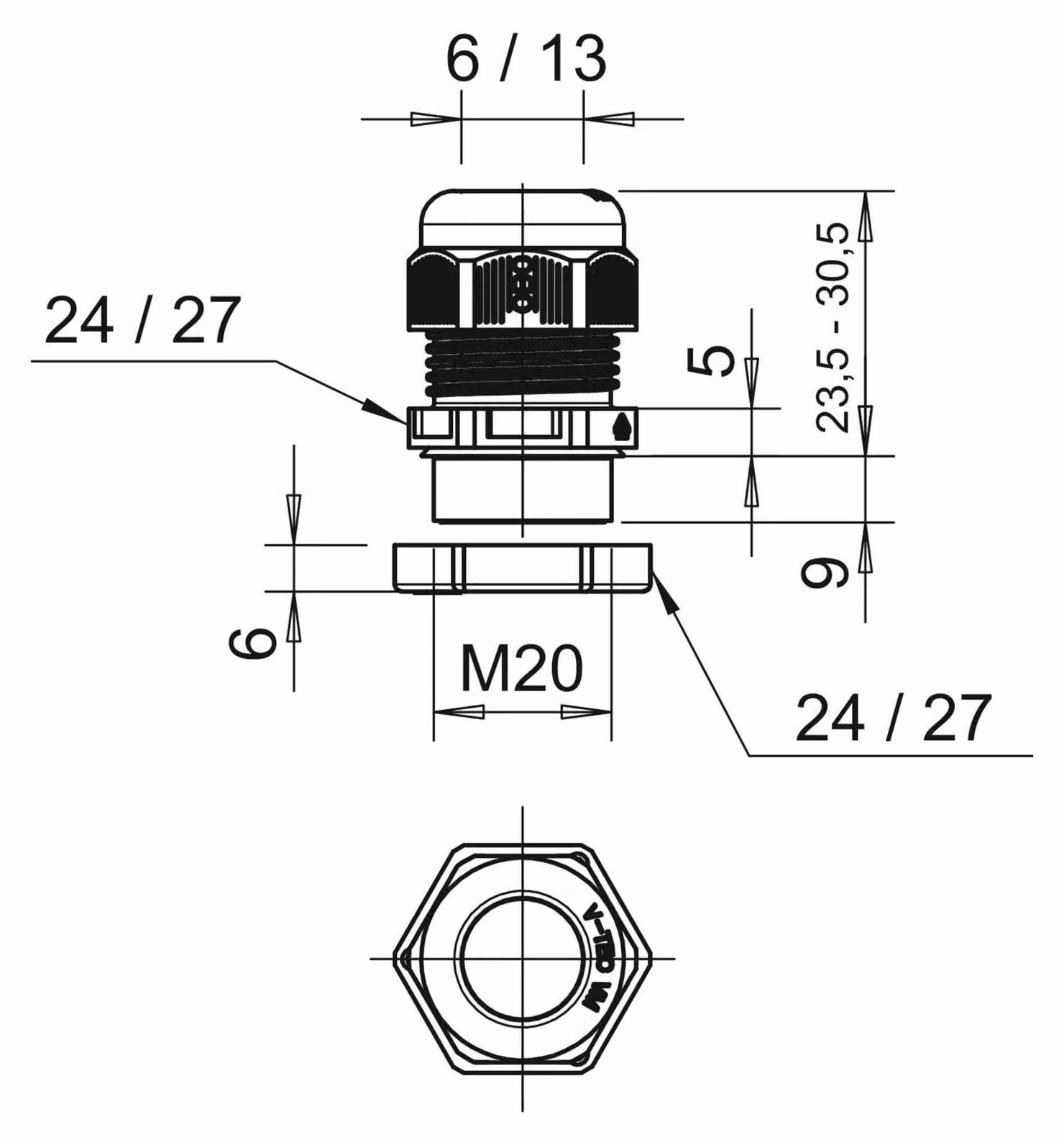 50 pezzi Connessione a vite con contromisura - Pressacavo / connettore centrale M20 V-TEC VM20+ LGR