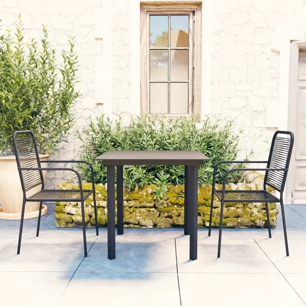 Set da Pranzo da Giardino 3 pz Moderno in Acciaio Verniciato Nero e Vetro – 2