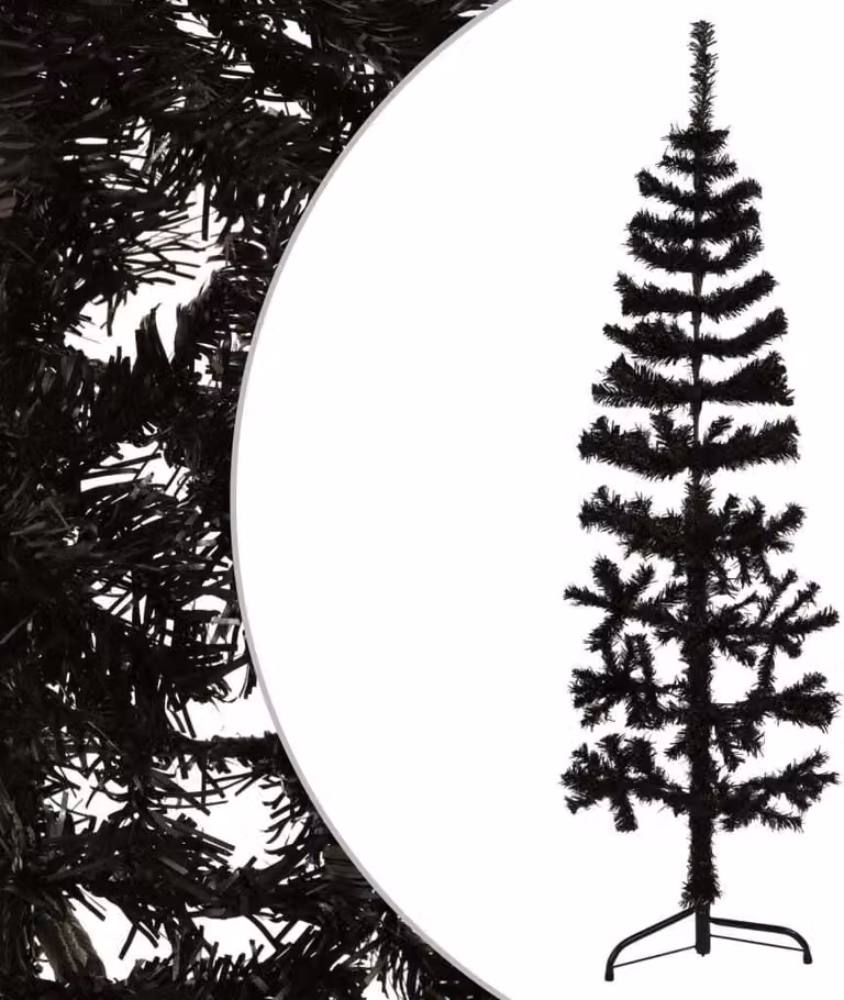 The Living Store Mezzo Albero di Natale Artificiale Slim Nero 120 cm