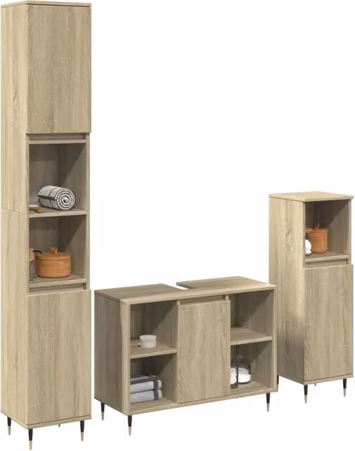 Set di mobili da bagno industrial vidaXL in legno e metallo, 3 pezzi, colore marrone e beige