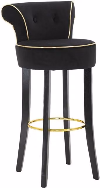 Sgabello da bar Luxy Vikasa Home in velluto nero con dettagli dorati e struttura in legno e metallo – 1