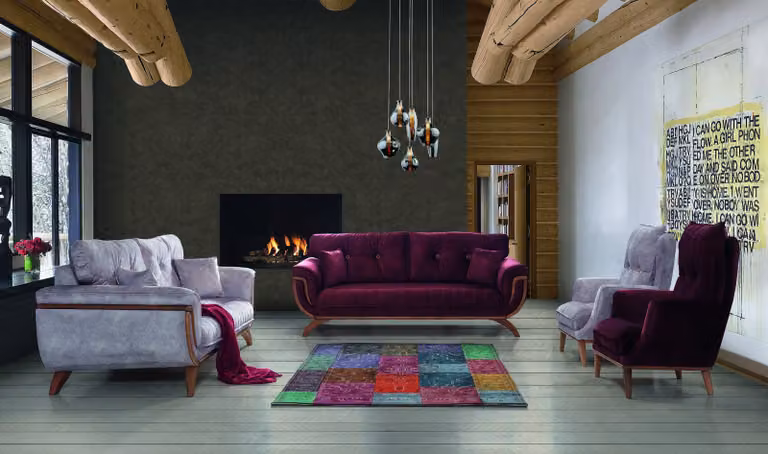 Bunte Sofagarnitur Lila Sofa Couch Sitz Polster Garnitur 4tlg. Set 3311
