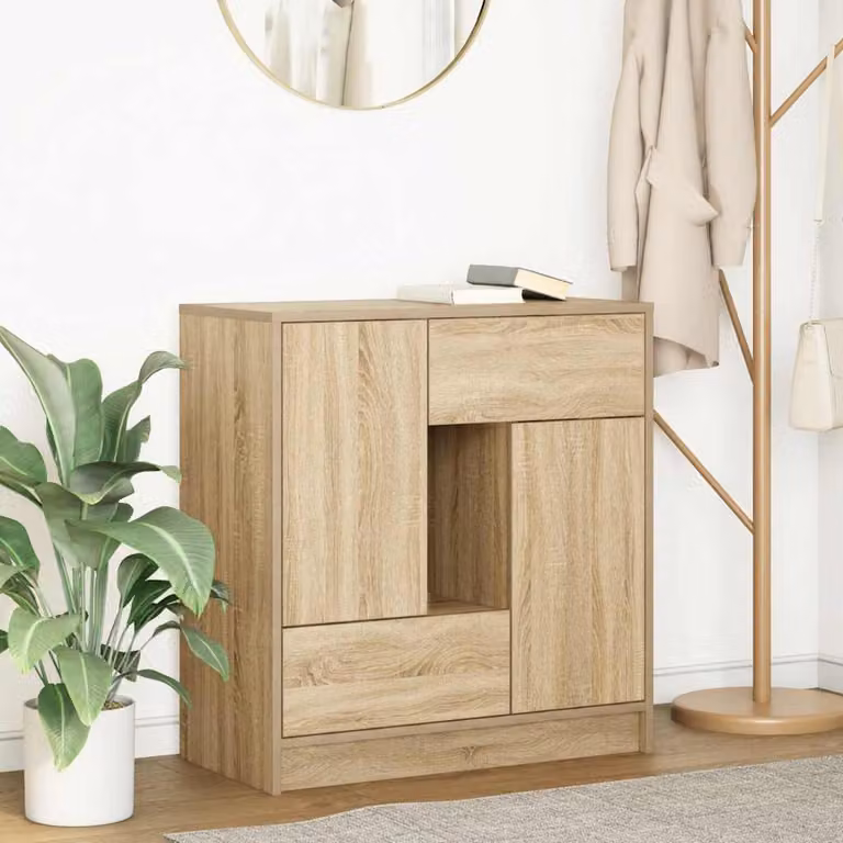 Credenza con Cassetti e Ante vidaXL in Rovere Sonoma, Colore Marrone e Beige, L: 70,5 cm, P: 34 cm, H: 74,5 cm