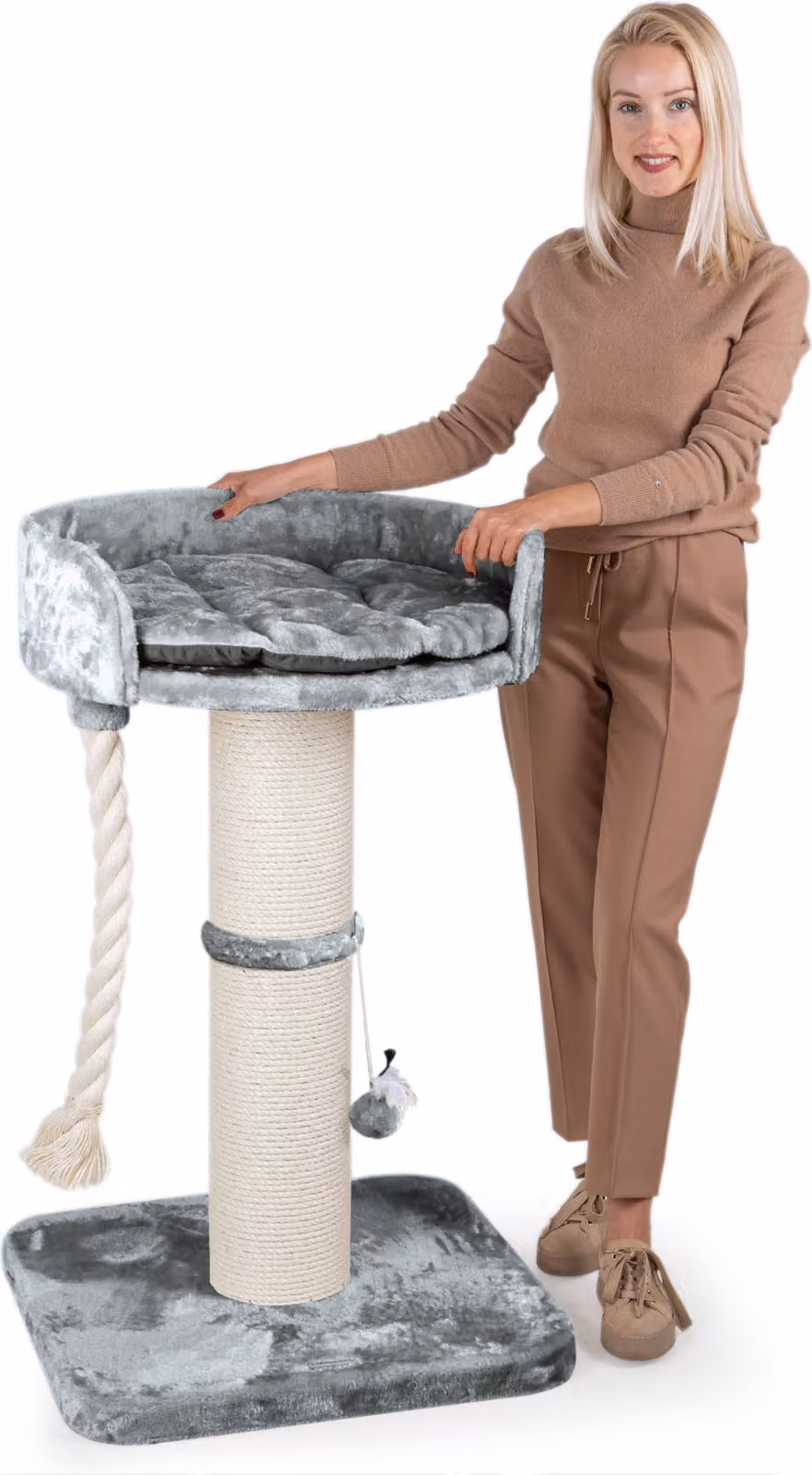 HAPPYPET Premium Albero per gatti 'Balu' Stabile per gatti di grandi dimensioni - Albero per gatti, albero per arrampicarsi, per Maine Coon, Ragdoll, pali spessi 18 cm, 100 cm di altezza, Grigio