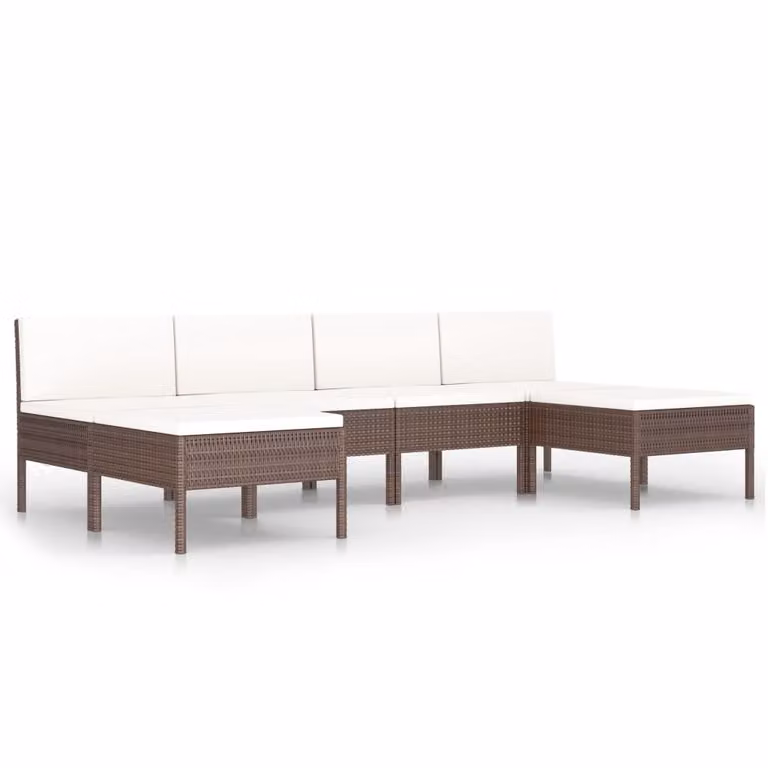 Set Divani da Giardino 6 pz con Cuscini in Polyrattan Marrone