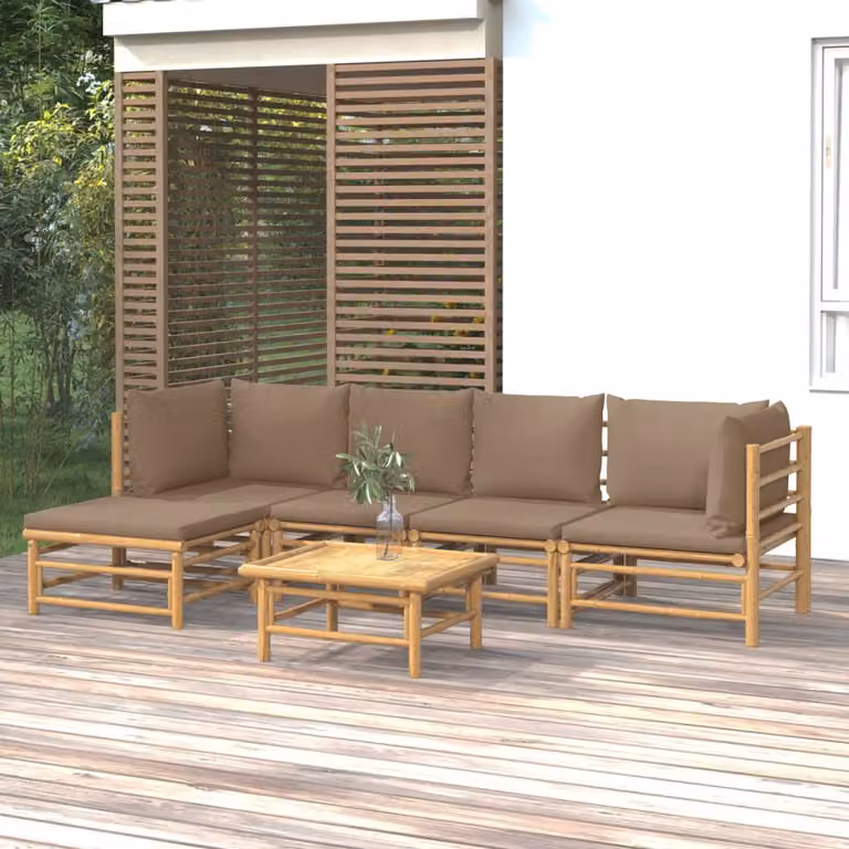 Set Salotto da Giardino vidaXL in Bambu 6 Pezzi con Cuscini Beige e Marrone