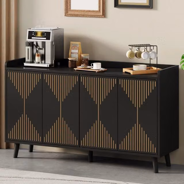Madia REDOM in MDF Nero Opaco L: 140 cm, P: 40 cm, H: 84 cm