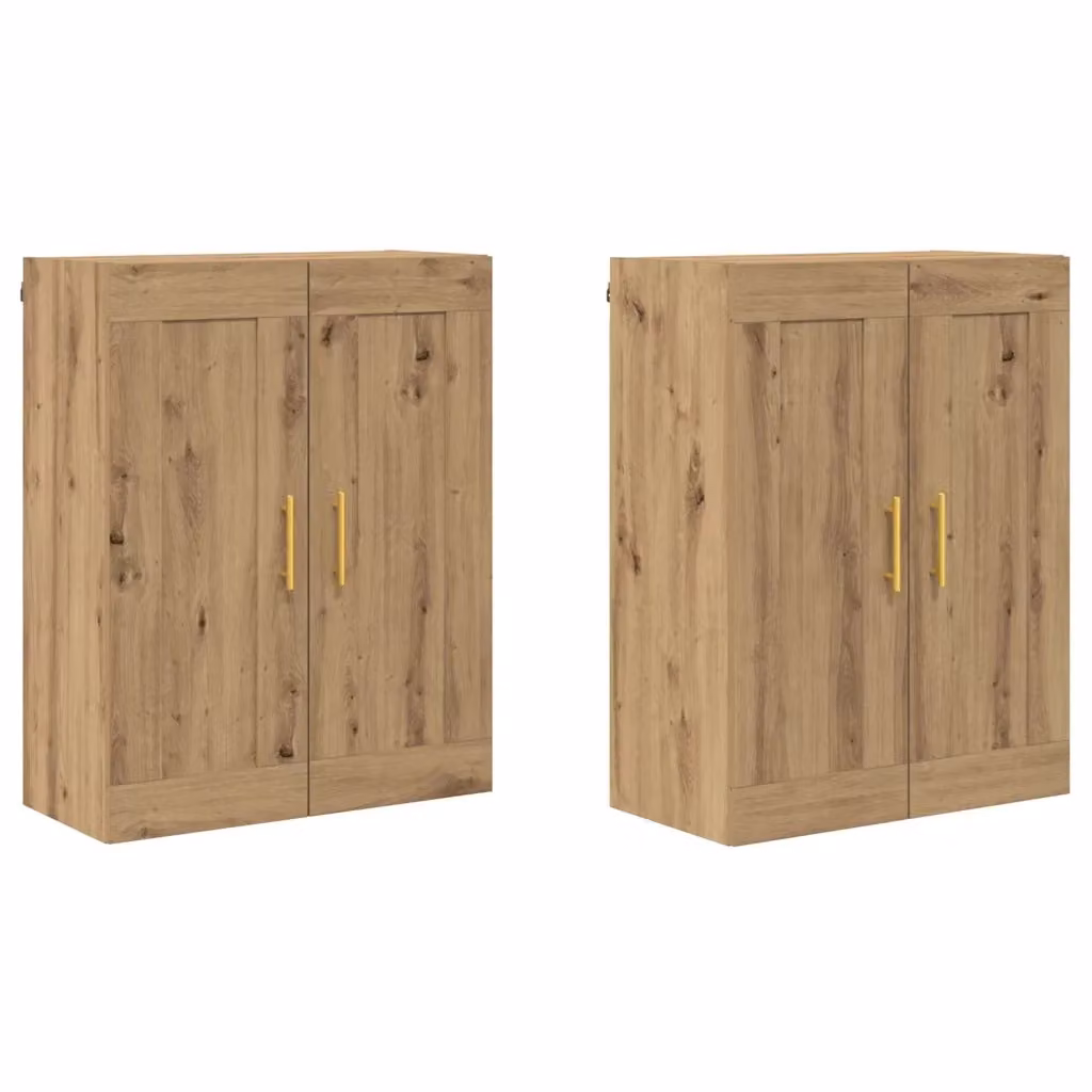 Set di 2 mobili a muro moderni vidaXL in legno color rovere marrone con ante a battente e ripiani interni L/P/H: 69,5 x 34 x 90 cm – 2