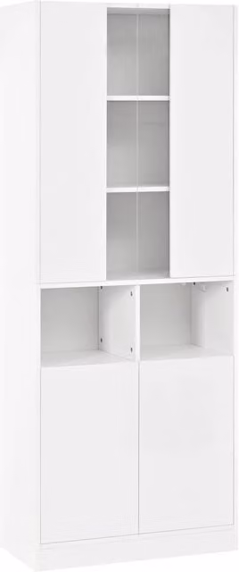 Armadio contenitore moderno bianco con ante in vetro, illuminazione LED integrata e ripiani regolabili, L: 70 cm, P: 35 cm, H: 180 cm – 1