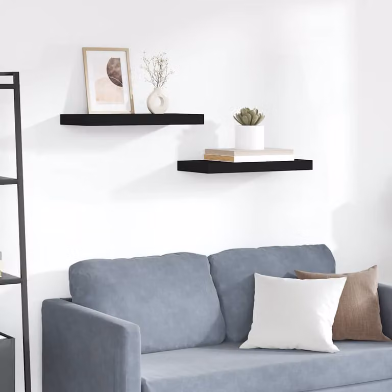 Set di 2 scaffali a parete vidaXL neri in MDF e metallo L 50 cm x P 23,5 cm x H 3,8 cm