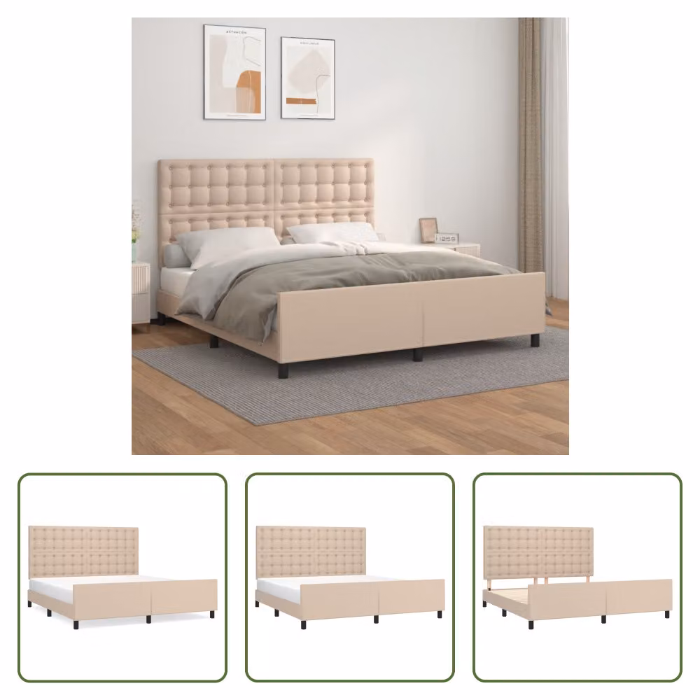 The Living Store Giroletto con testiera cappuccino-marrone 180x200 cm in ecopelle