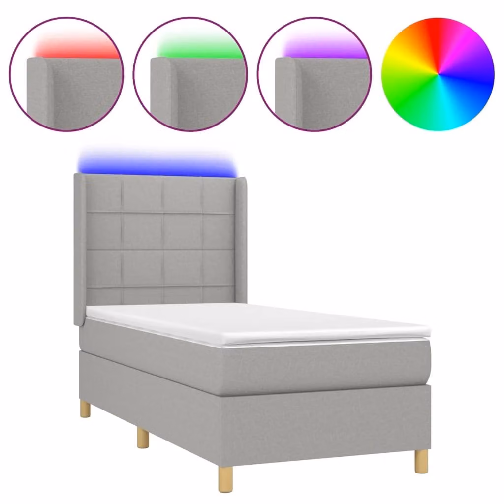 Letto a Molle Materasso e LED Grigio Chiaro 90x200 cm Tessuto