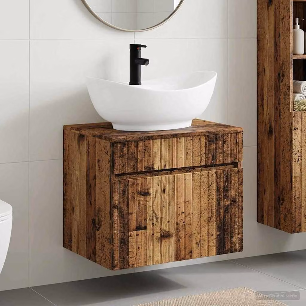 Set di mobili per il bagno vidaXL in legno marrone con ante e cassetti, design minimalista e montaggio a parete, L: 59,0 cm, P: 44,5 cm, H: 50,0 cm