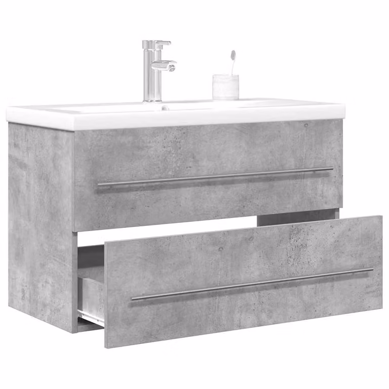 Set di mobili da bagno vidaXL 2 pezzi in legno multistrato grigio e bianco con pensile e mobile lavabo moderno