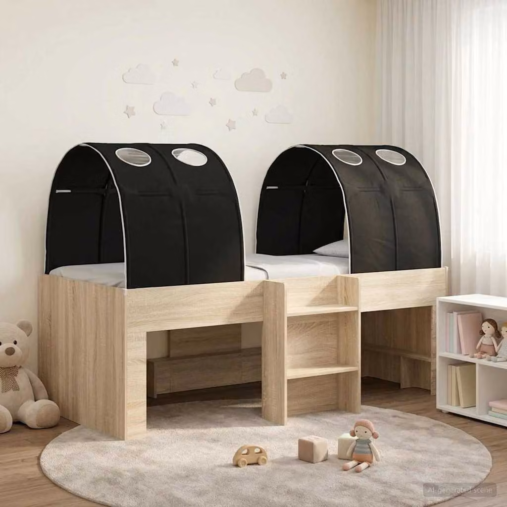 Letto per bambini con tunnel vidaXL in legno ingegnerizzato, colore Sonoma e Nero, L: 193 cm x L: 120 cm x H: 96 cm