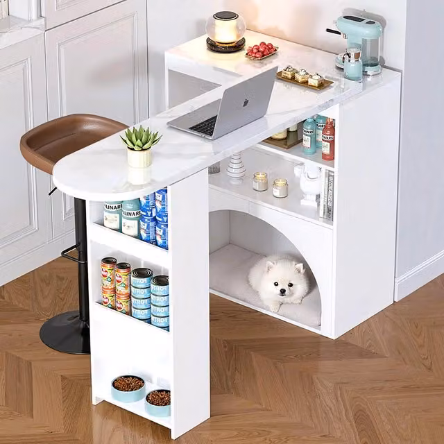Tavolo bar estensibile - Xylo - piano marmorizzato bianco 120(+80)x40x100cm
