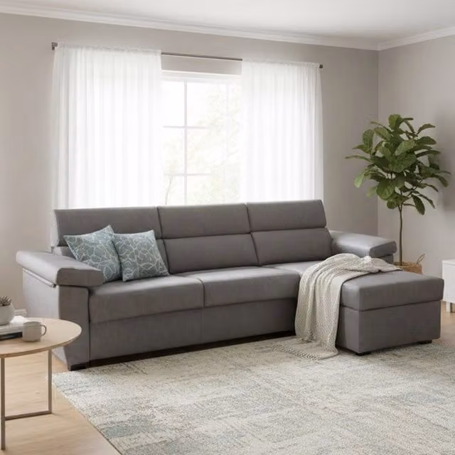Divano Letto Tolle DMORA con Penisola Sfoderabile Grigio Made in Italy L/P/H: 285 x 160 x 45 cm
