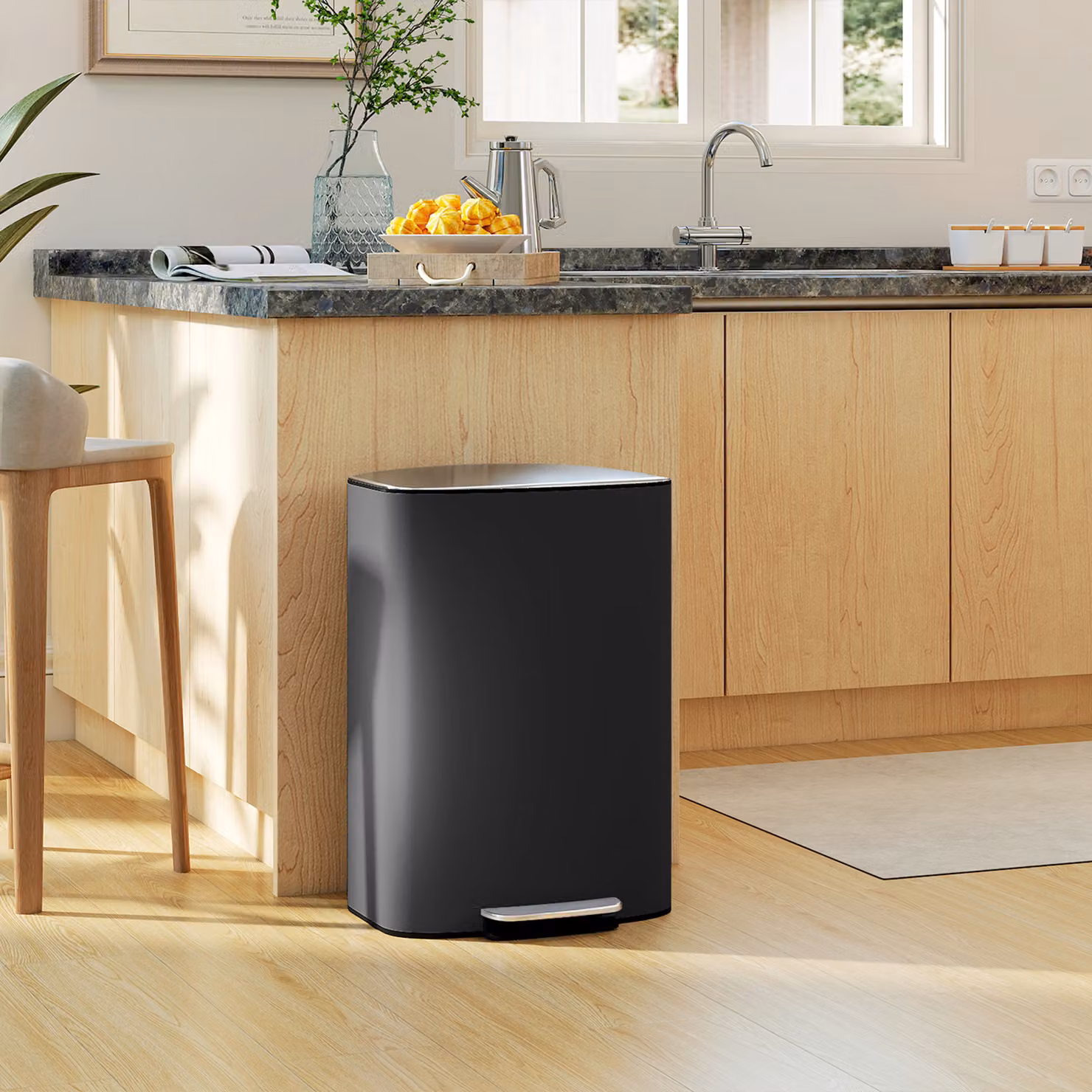 Bidone da cucina HOMCOM da 50 L con pedale, funzione mantieni-aperto e coperchio soft-close, nero, L/P/H: 45,1 x 36,5 x 62,2 cm – 2