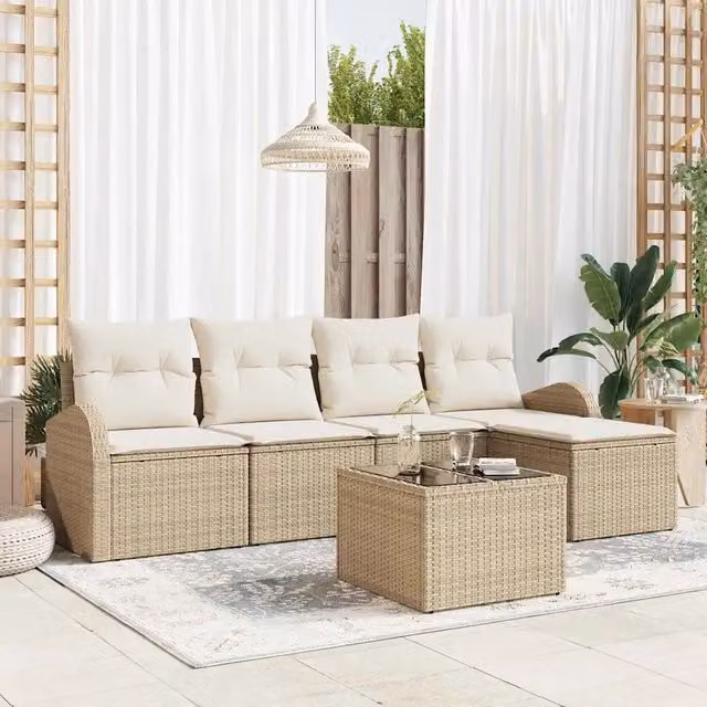 Set Divano da Giardino con cuscino 6 pcs Beige Poly Rattan 3346011
