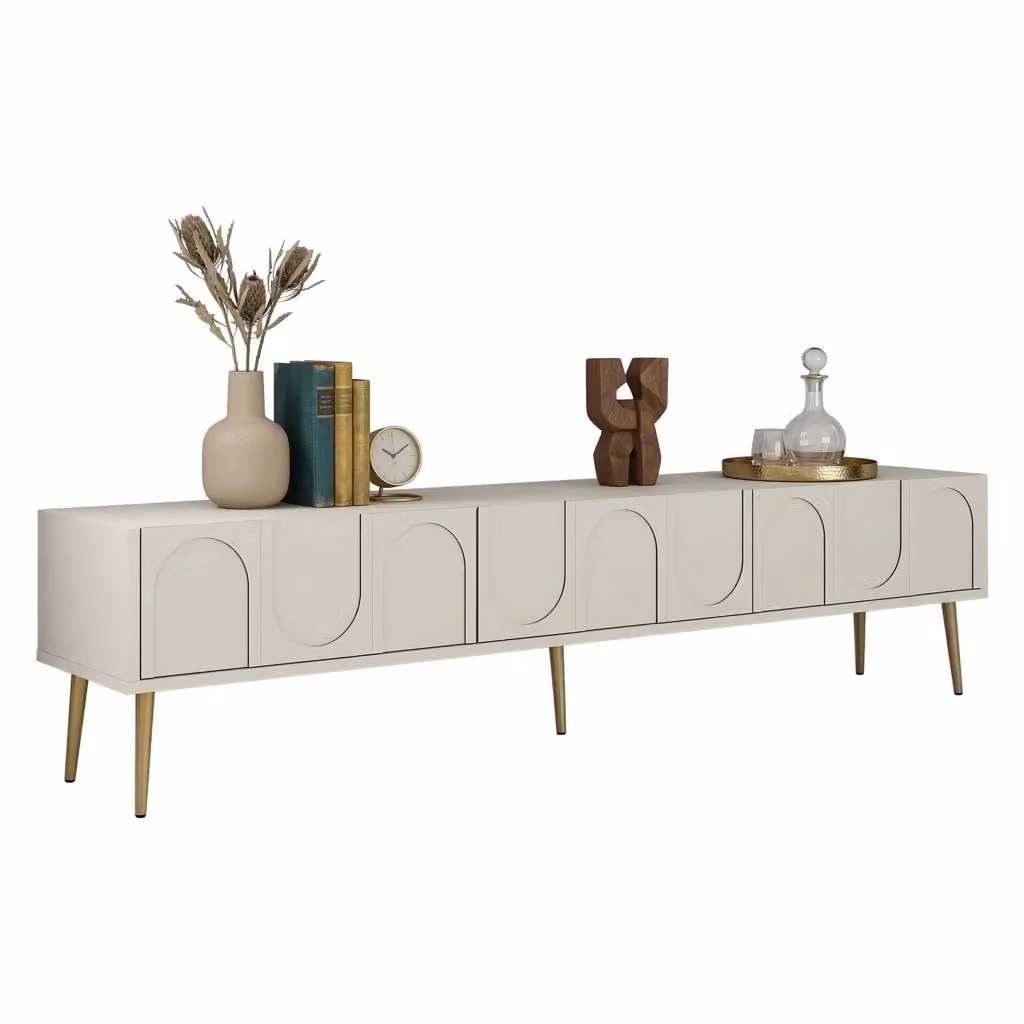 Mobile Porta TV Marnate DMORA con 3 Ante, Bianco Crema e Oro, L: 180 cm, P: 35 cm, H: 43 cm – 2