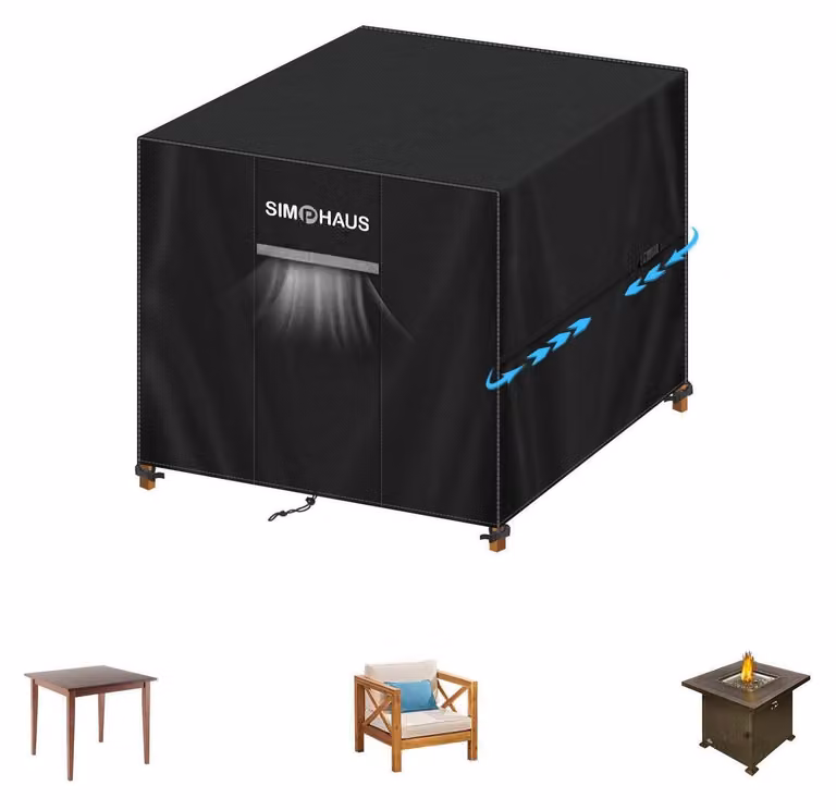 Copertura protettiva per mobili da giardino, 95x95x90 cm, quadrata, impermeabile, resistente ai raggi UV, tessuto Oxford 420D, colore nero