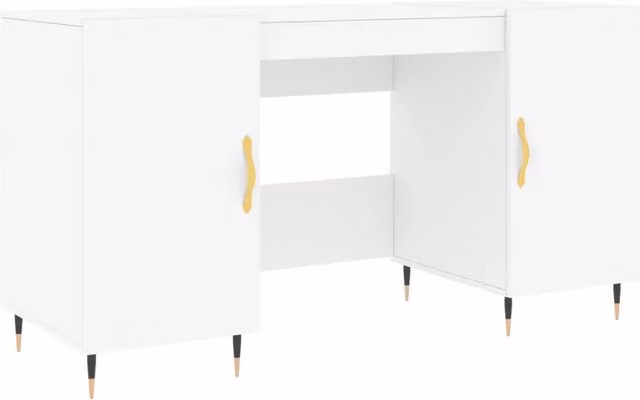 Scrivania da Scrittura Bianca con Struttura in Metallo e Piano in Legno L: 140 cm, P: 50 cm, H: 75 cm